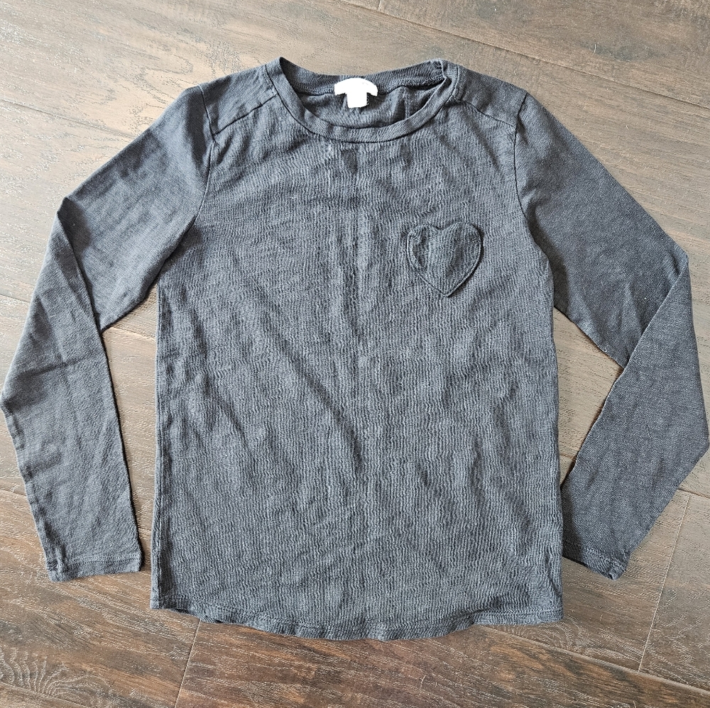 J.Crew Crewcuts Long-Sleeve Crew Neck Heart Pocket T-Shirt, girls M
